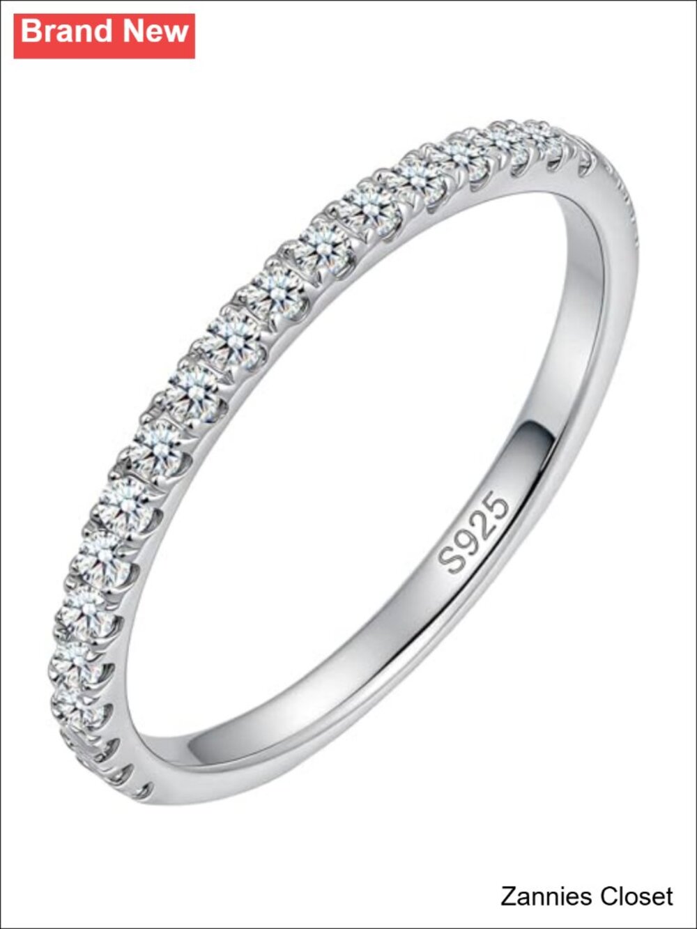 💍 WES 925 Sterling Silver Half Eternity Moissanite Wedding Band Ring